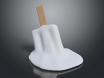 Melting White Creamy Ice Cream With Wooden Stick On Dark Background 3d model