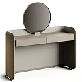 Elegant Modern Dressing Table With Round Mirror And Beige Storage Drawers