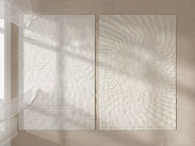 Light Colored Square Rugs With Grid And Spiral Patterns On Wooden Floor 3d model