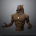 Wolf Headed Humanoid Creature With Muscular Body Brown Fur Gold Pendant And Sharp Claws