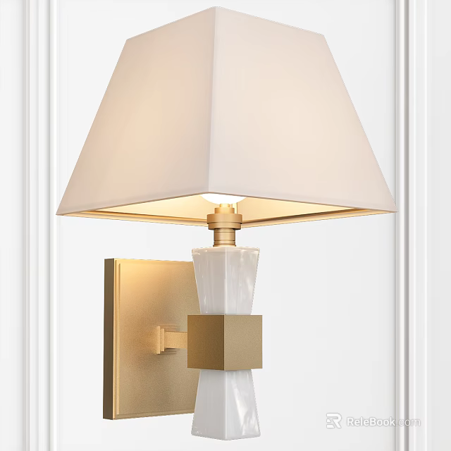 Elegant Modern Wall Sconce With Gold Base And White Lampshade Design 3d model 