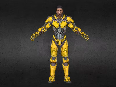 Male Game Movie Character in Yellow Mech Suit with Black Silver Details Standing 3d model