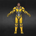 Male Game Movie Character in Yellow Mech Suit with Black Silver Details Standing