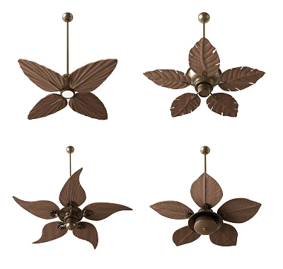 Decorative Ceiling Fans With Leaf Shaped Blades In Brown Color For Home Decor 3d model
