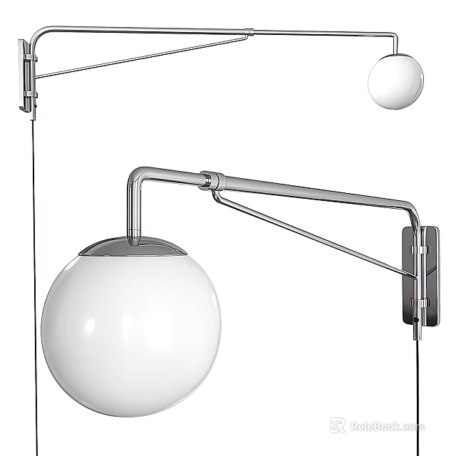 Modern Wall Lamp With Adjustable Metal Arm And White Globe Shade 3d model
