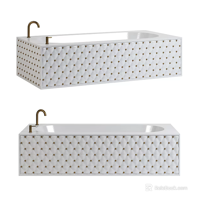 Elegant Modern Bathtub With White Body And Gold Rivet Accents For Bathroom Interior Design 3d model 