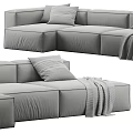 Modern Gray Sectional Sofa With Soft Cushions And Throw Blanket 3d model