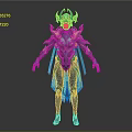Mythical Warrior Character With Horned Helmet And Green Gold Creature Inspired Armor Design