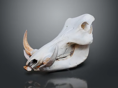 Animal Skull Display With Curved Horns And Detailed Skeletal Structure On Dark Background 3d model