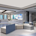 Modern Lounge Area With Blue And Beige Sofas Circular Layout And Large Screen 3d model