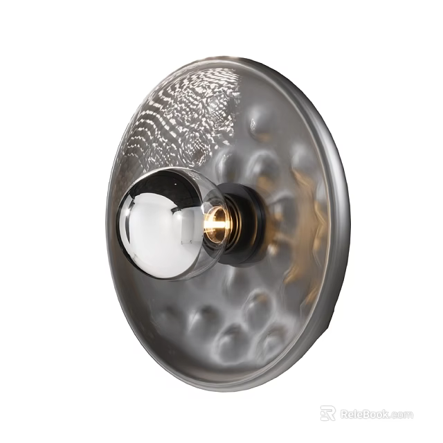 Modern Wall Lamp With Textured Glass Shade And Round Transparent Bulb 3d model 