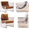 Modern Accent Leisure Chair With Transparent Frame Brown Light Gray Cushions And Contemporary Design