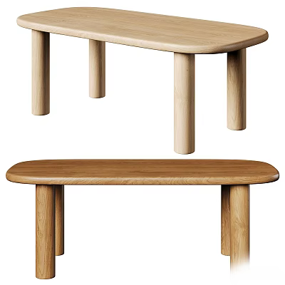 Natural Wood Coffee Table With Minimalist Design And Sleek Cylindrical Legs 3d model