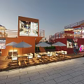 Vibrant Commercial Street With Colorful Buildings Neon Signs And Outdoor Dining Areas
