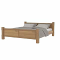 Simple Solid Wood Double Bed Frame With White Pillows And Blanket