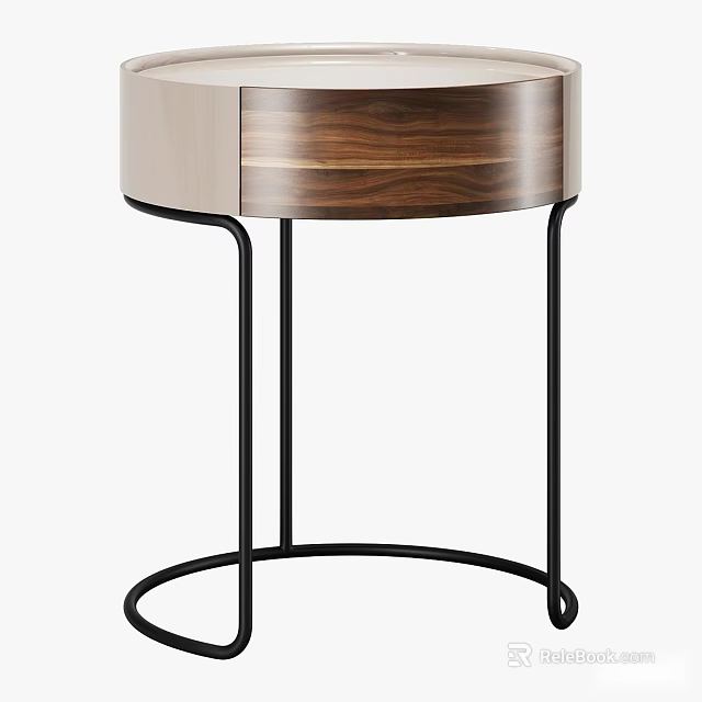 Modern Bedside Table With Walnut Wood Drawer And Black Metal Legs 3d model 