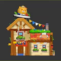 Toy Food Shop Building With Chef Figure Colorful Roof And Decorative Windows