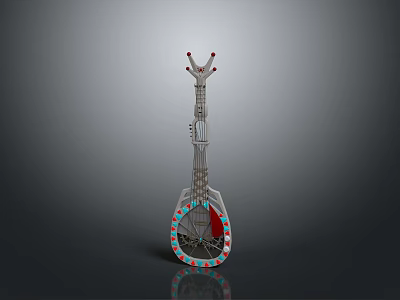 Silver Decorative Ornament With Red Accents And Colorful Circular Base Design 3d model