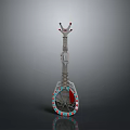 Silver Decorative Ornament With Red Accents And Colorful Circular Base Design