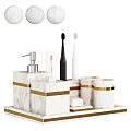 Bathroom Accessories With Marble Texture White And Gold Soap Dispenser Toothbrush Holder Cup Set