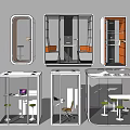 Modern Public Facilities With Transparent Enclosed Work Pods And Seating Tables