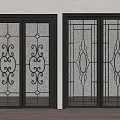 Black Frame Double Doors With Glass Panels And Ornate Decorative Patterns Design 3d model