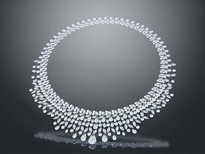 Elegant Sparkling Diamond Necklace With Circular Design And Hanging Diamond Pendants 3d model