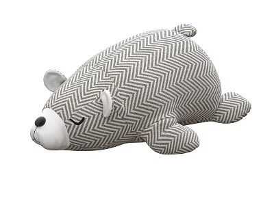 Cute Plush Seal Doll With Black And White Herringbone Pattern Lying Down 3d model