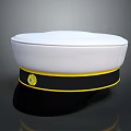 White Flat Top Hat With Black And Yellow Strap And Yellow Badge Design