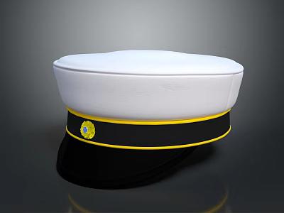 White Flat Top Hat With Black And Yellow Strap And Yellow Badge Design 3d model White Flat Top Hat With Black And Yellow Strap And Yellow Badge Design 3d model