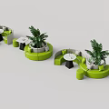 Green Circular Banquette Sofas Indoor Setup With Small Tables And Plants 3d model