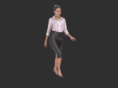 Woman in Striped Shirt and Black Pencil Skirt Standing with High Heels on Dark Background 3d model