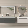 Modern Bathroom Vanities With Gray White Cabinets Rectangular Round Mirrors And Fern Plants 3d model