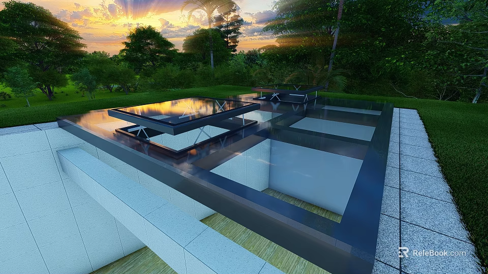 Modern Detached Villa With Private Swimming Pool Sunset View And Lush Garden 3d model 