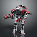 Red And White Mecha Robot Character With Weapon Systems And Mechanical Structure 3d model