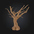 Brown Dead Tree Trunk With Twisted Branches And Natural Wooden Texture 3d model