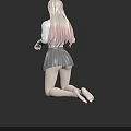 Character Kneeling From Behind With Blonde Hair Pink Gradient White Top Gray Skirt And Barefoot