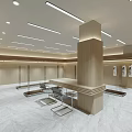 Modern Clothing Store Interior With Wooden Columns Hanging Racks Display Counter And Ceiling Lighting