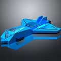 Futuristic Blue Sci Fi Spaceship 3D Model With Geometric Design Transparent Parts And Glossy Surface