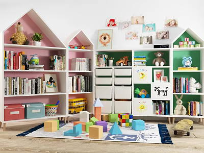 Kids Room Decorative Cabinet with Storage Shelves Books Toys Photos and Playful Decor 3d model
