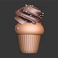 Cute Cupcake With Chocolate Frosting White Sprinkles Smiling Face And Pink Cheeks