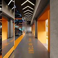 Modern Fitness Gym Reception Area Interior Design With Orange Elements 3d model
