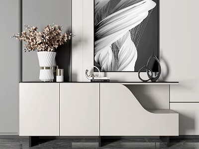 Modern Minimalist Entryway Side Cabinet With White Vase Decorations And Mirror 3d model