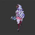 Anime Style Character With Sheep Horns Purple Hair And Pink Blue Ribbons In Traditional Outfit