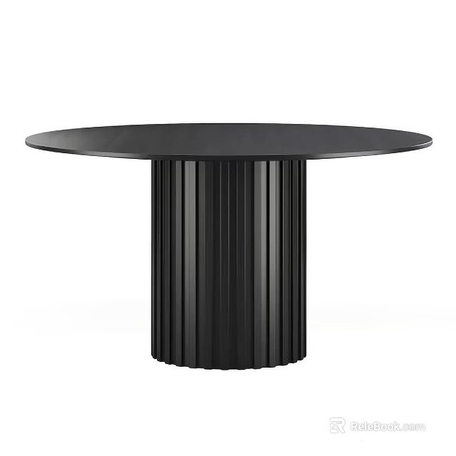 Round Black Dining Table With Fluted Cylindrical Base And Modern Design 3d model 