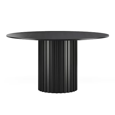 Round Black Dining Table With Fluted Cylindrical Base And Modern Design 3d model
