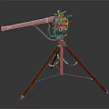Vintage Gatling Gun With Brass Barrels Wooden Tripod And Metal Components
