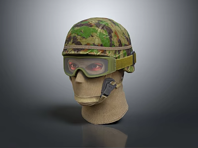 Tactical Military Camouflage Helmet With Protective Goggles Displayed On Mannequin Head 3d model