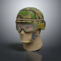 Tactical Military Camouflage Helmet With Protective Goggles Displayed On Mannequin Head