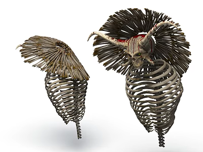 Ancient Mythical Skeleton Creatures With Horns And Feather Like Structures 3d model
